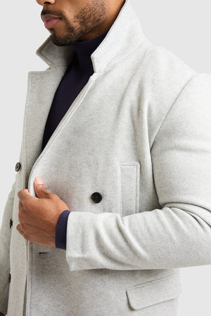 Double Breasted Peacoat in Pale Grey - TAILORED ATHLETE - ROW