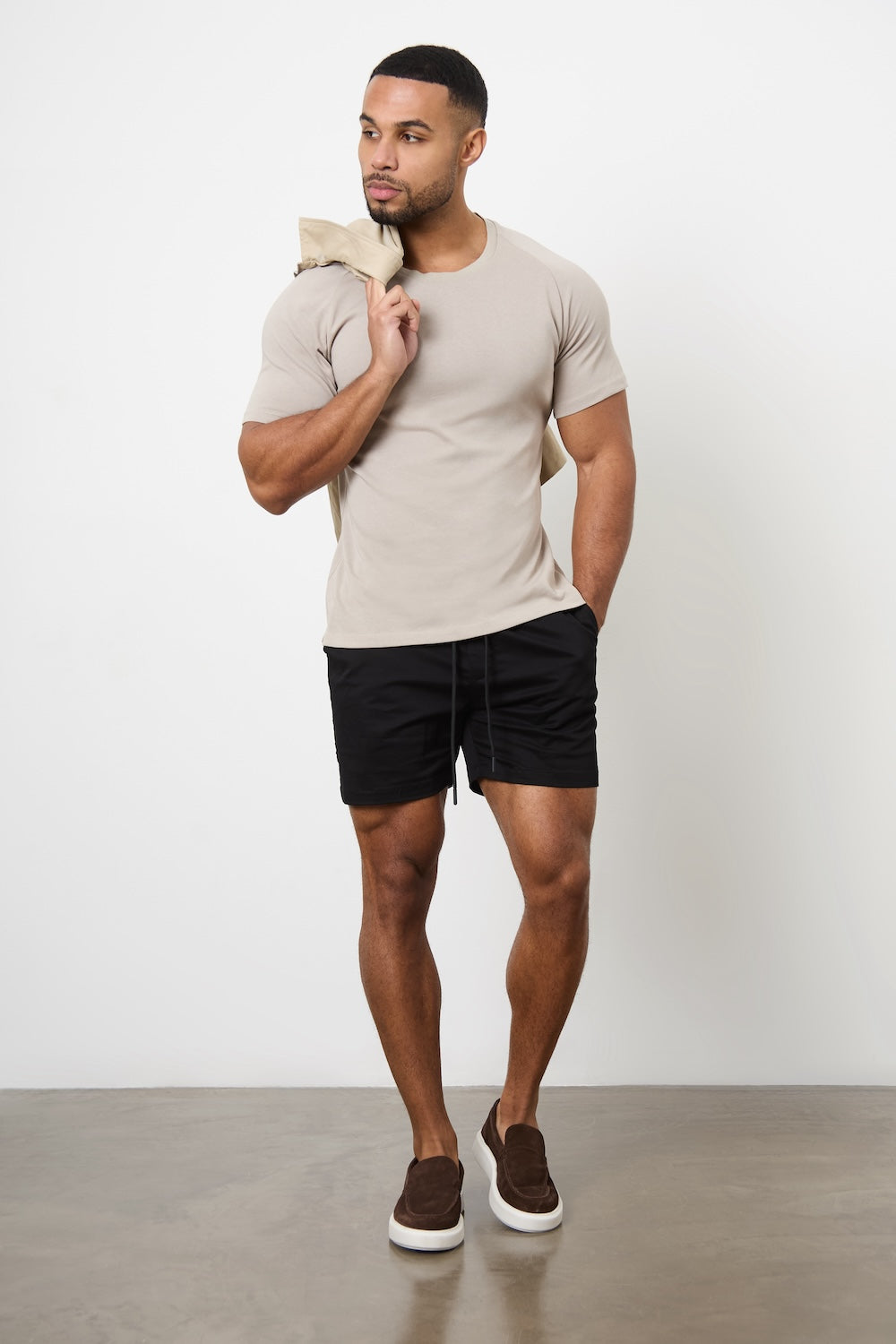 Muscle Fit Drawstring Chino Short - Shorter Length in Black - TAILORED ATHLETE - ROW