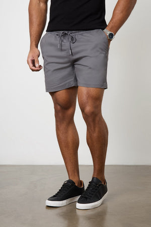 Muscle Fit Drawstring Chino Short - Shorter Length  in Dark Grey - TAILORED ATHLETE - ROW