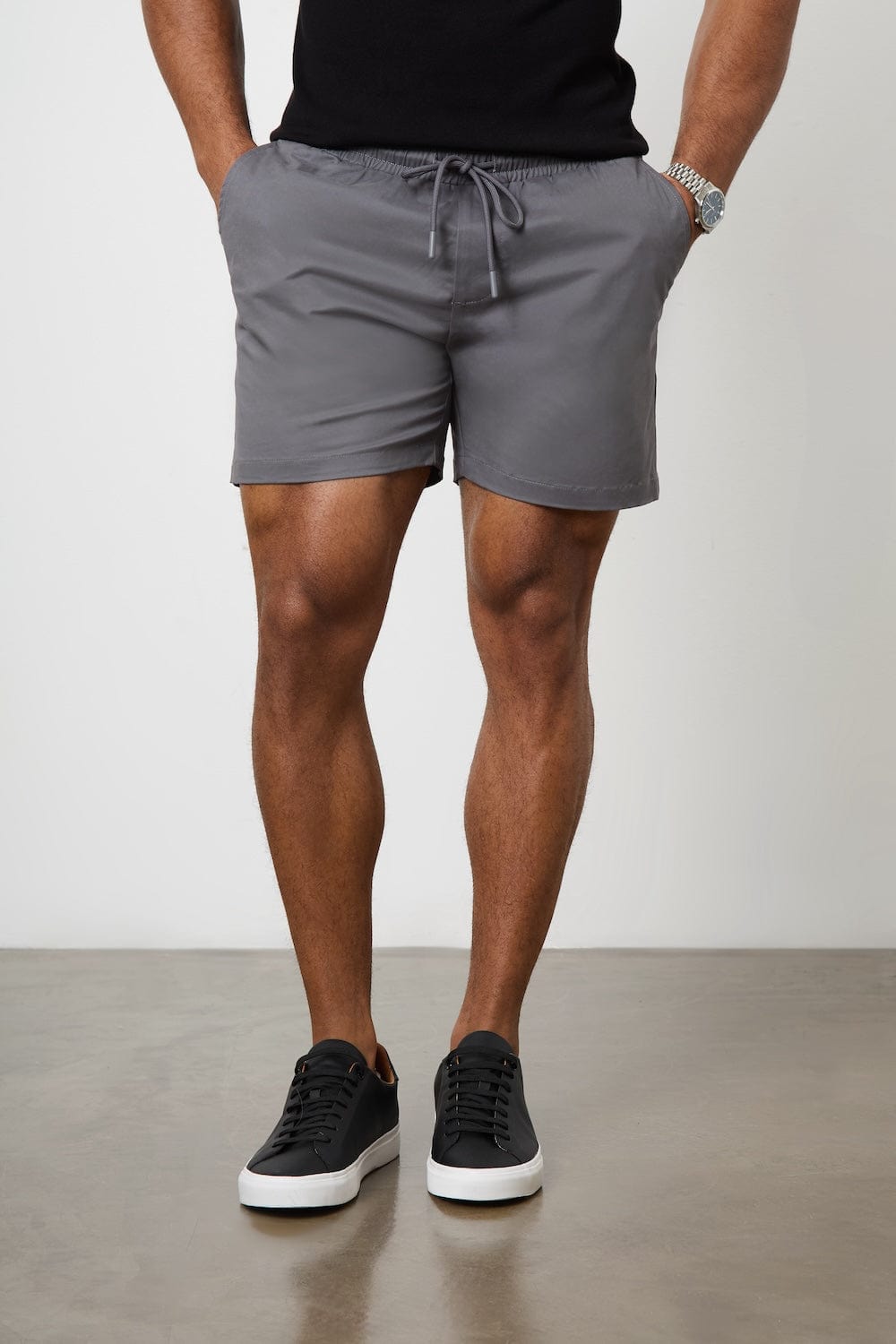 Muscle Fit Drawstring Chino Short - Shorter Length  in Dark Grey - TAILORED ATHLETE - ROW