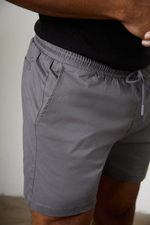 Muscle Fit Drawstring Chino Short - Shorter Length  in Dark Grey - TAILORED ATHLETE - ROW