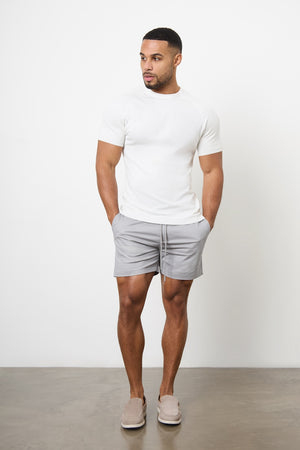 Muscle Fit Drawstring Chino Short - Shorter Length in Pale Grey - TAILORED ATHLETE - ROW