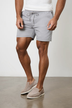 Muscle Fit Drawstring Chino Short - Shorter Length in Pale Grey - TAILORED ATHLETE - ROW