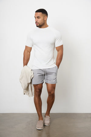 Muscle Fit Drawstring Chino Short - Shorter Length in Pale Grey - TAILORED ATHLETE - ROW