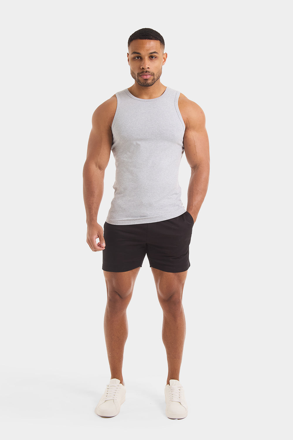 Muscle Fit Drawstring Chino Short - Shorter Length in Black - TAILORED ATHLETE - ROW