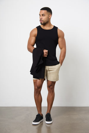 Muscle Fit Drawstring Chino Short - Shorter Length in Stone - TAILORED ATHLETE - ROW