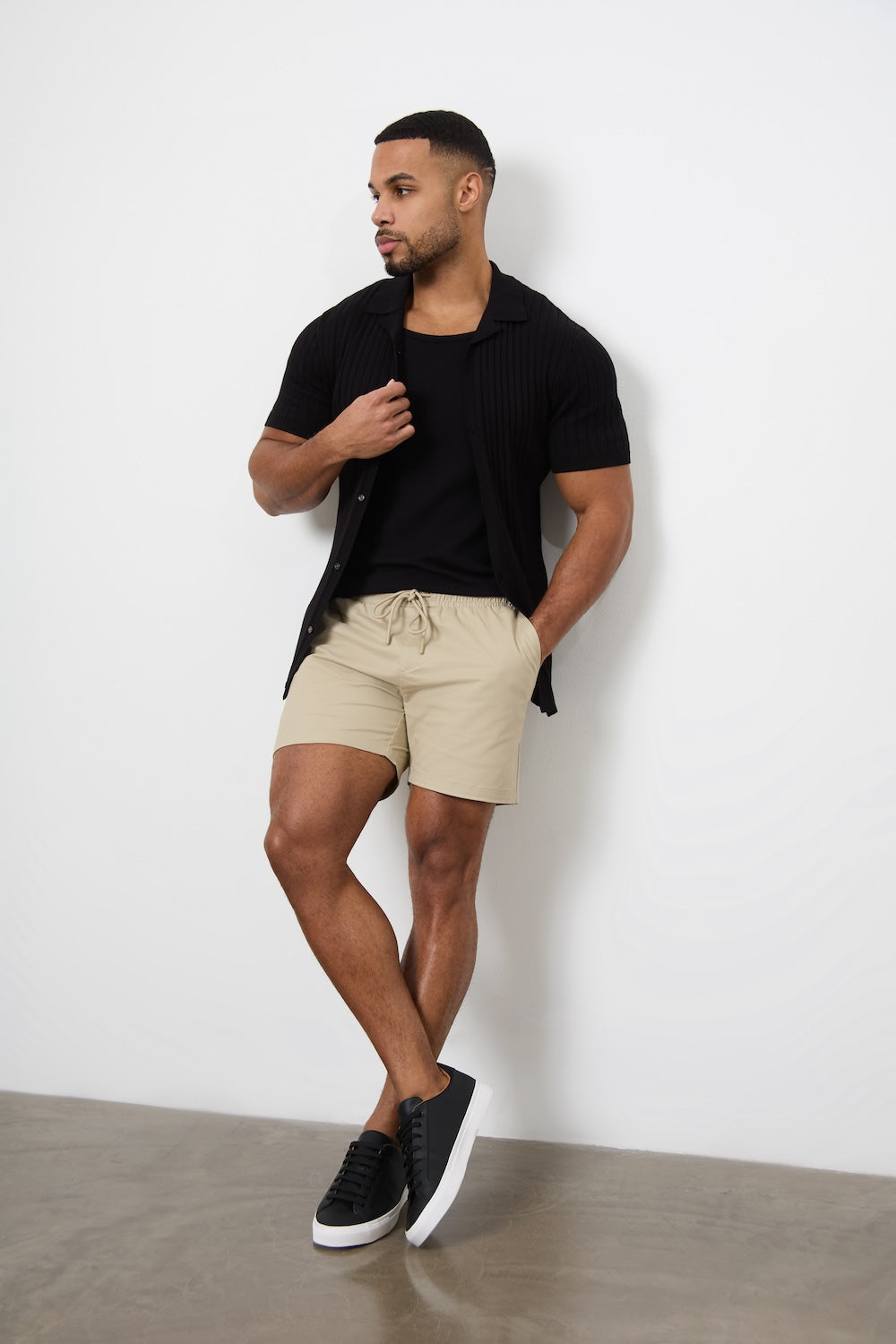 Muscle Fit Drawstring Chino Short - Shorter Length in Stone - TAILORED ATHLETE - ROW