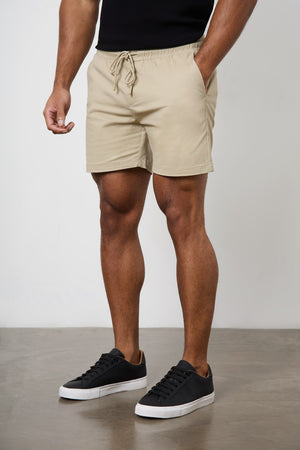 Muscle Fit Drawstring Chino Short - Shorter Length in Stone - TAILORED ATHLETE - ROW