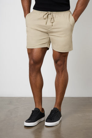 Muscle Fit Drawstring Chino Short - Shorter Length in Stone - TAILORED ATHLETE - ROW