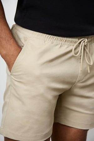 Muscle Fit Drawstring Chino Short - Shorter Length in Stone - TAILORED ATHLETE - ROW