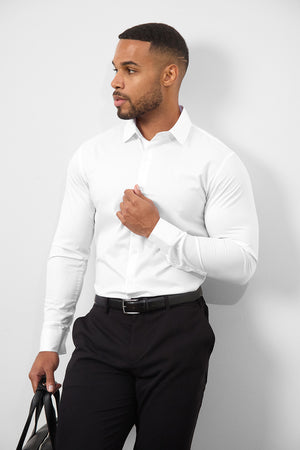 Tailored Fit Dress Shirt in White - TAILORED ATHLETE - ROW