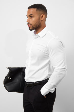 Tailored Fit Dress Shirt in White - TAILORED ATHLETE - ROW