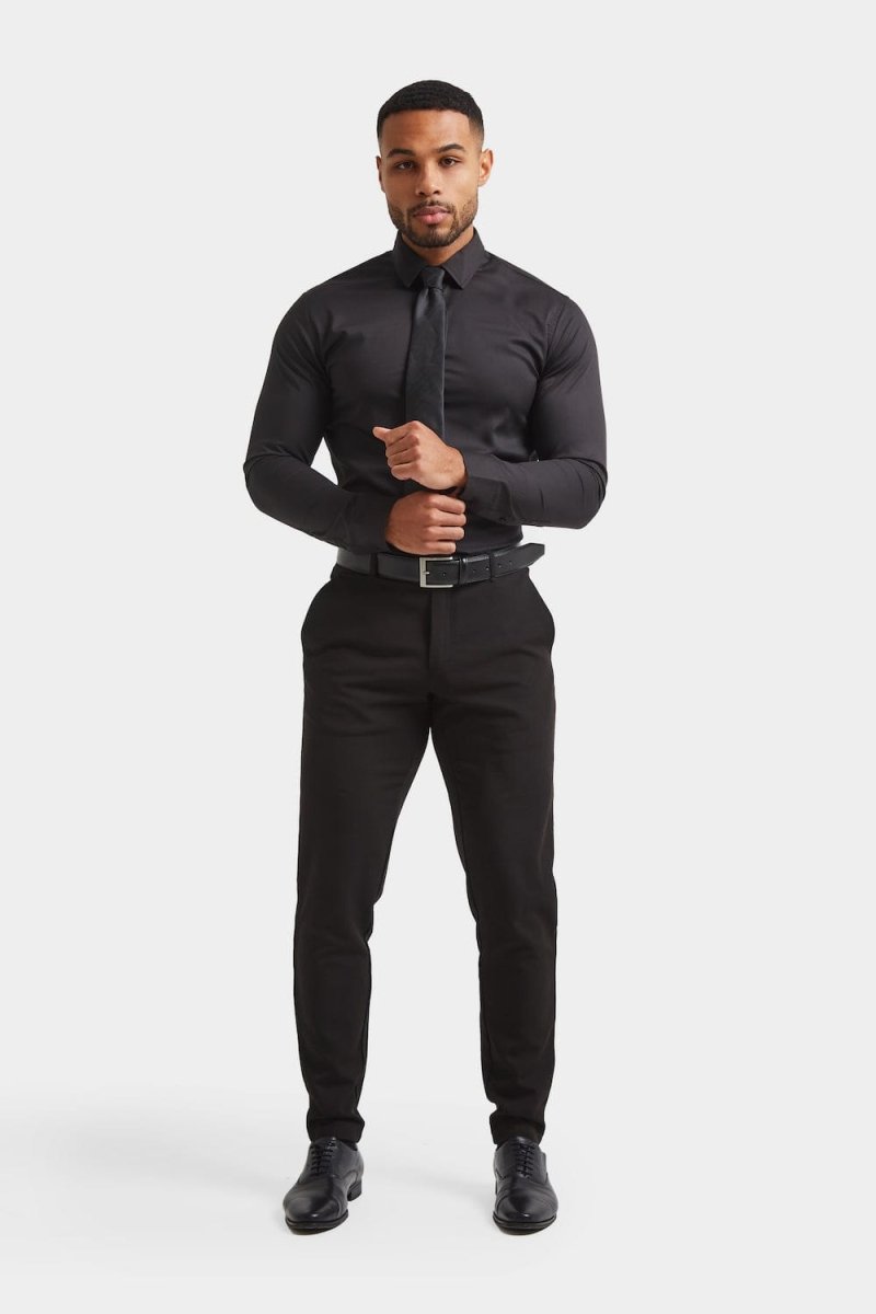 Muscle Fit Dress Shirt in Black - TAILORED ATHLETE - ROW