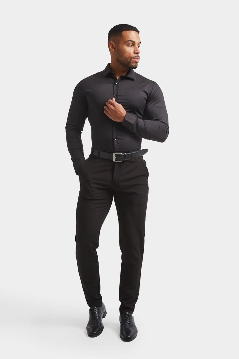 Muscle Fit Dress Shirt in Black - TAILORED ATHLETE - ROW