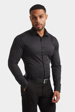 Muscle Fit Dress Shirt in Black - TAILORED ATHLETE - ROW