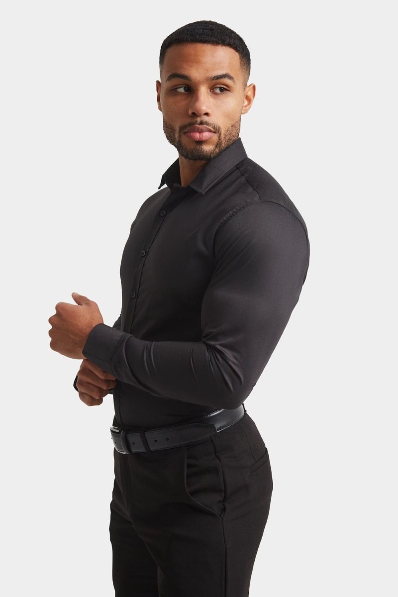 Muscle Fit Dress Shirt in Black - TAILORED ATHLETE - ROW