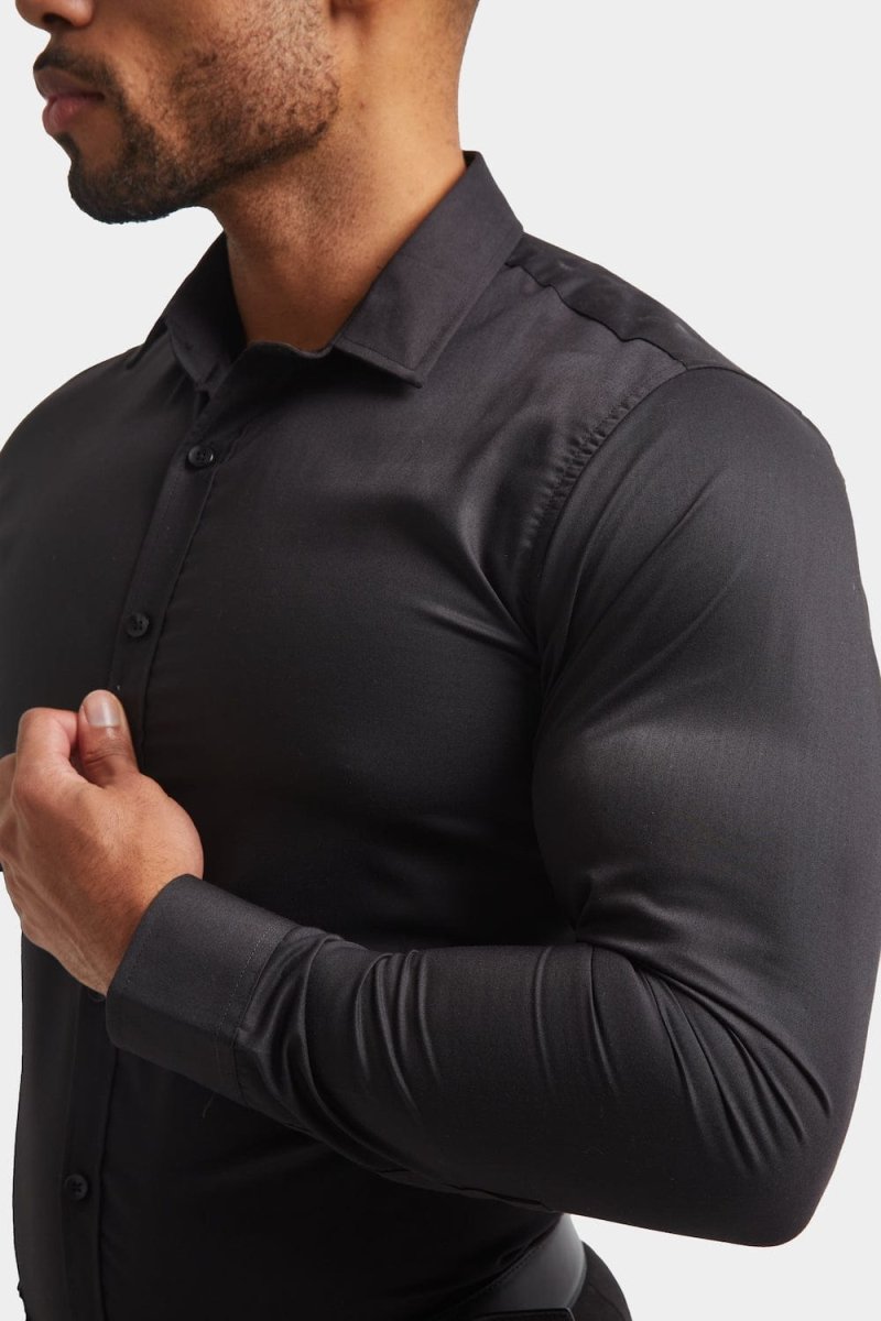 Muscle Fit Dress Shirt in Black - TAILORED ATHLETE - ROW