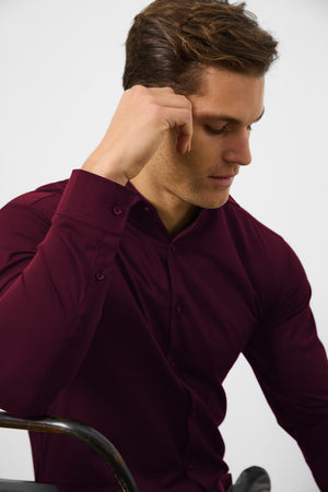 Muscle Fit Dress Shirt in Burgundy - TAILORED ATHLETE - ROW