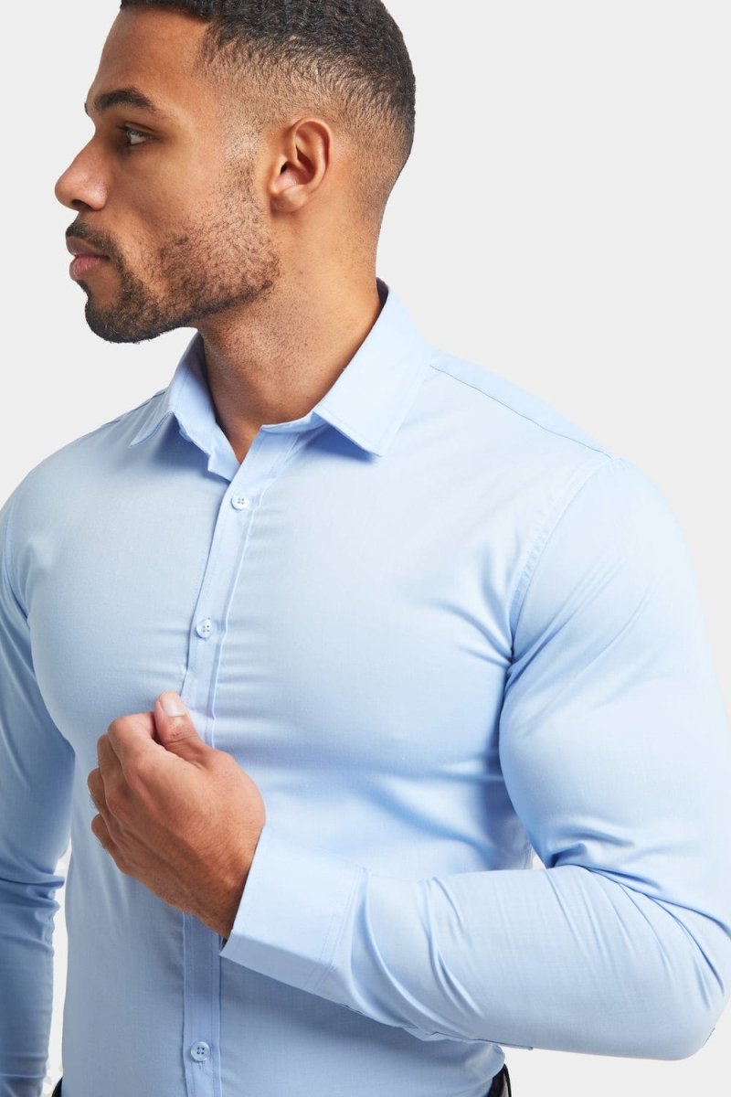 Muscle Fit Dress Shirt in Light Blue - TAILORED ATHLETE - ROW