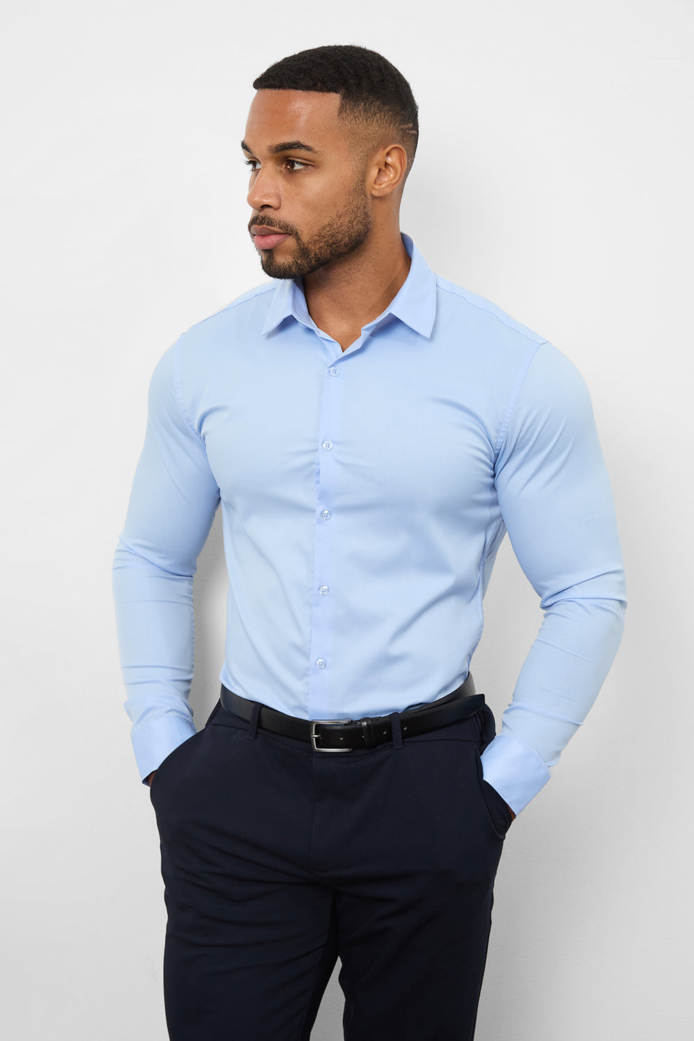 Muscle Fit Dress Shirt in Light Blue