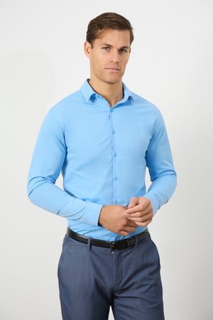 Muscle Fit Dress Shirt in Mid Blue - TAILORED ATHLETE - ROW