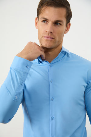 Muscle Fit Dress Shirt in Mid Blue - TAILORED ATHLETE - ROW