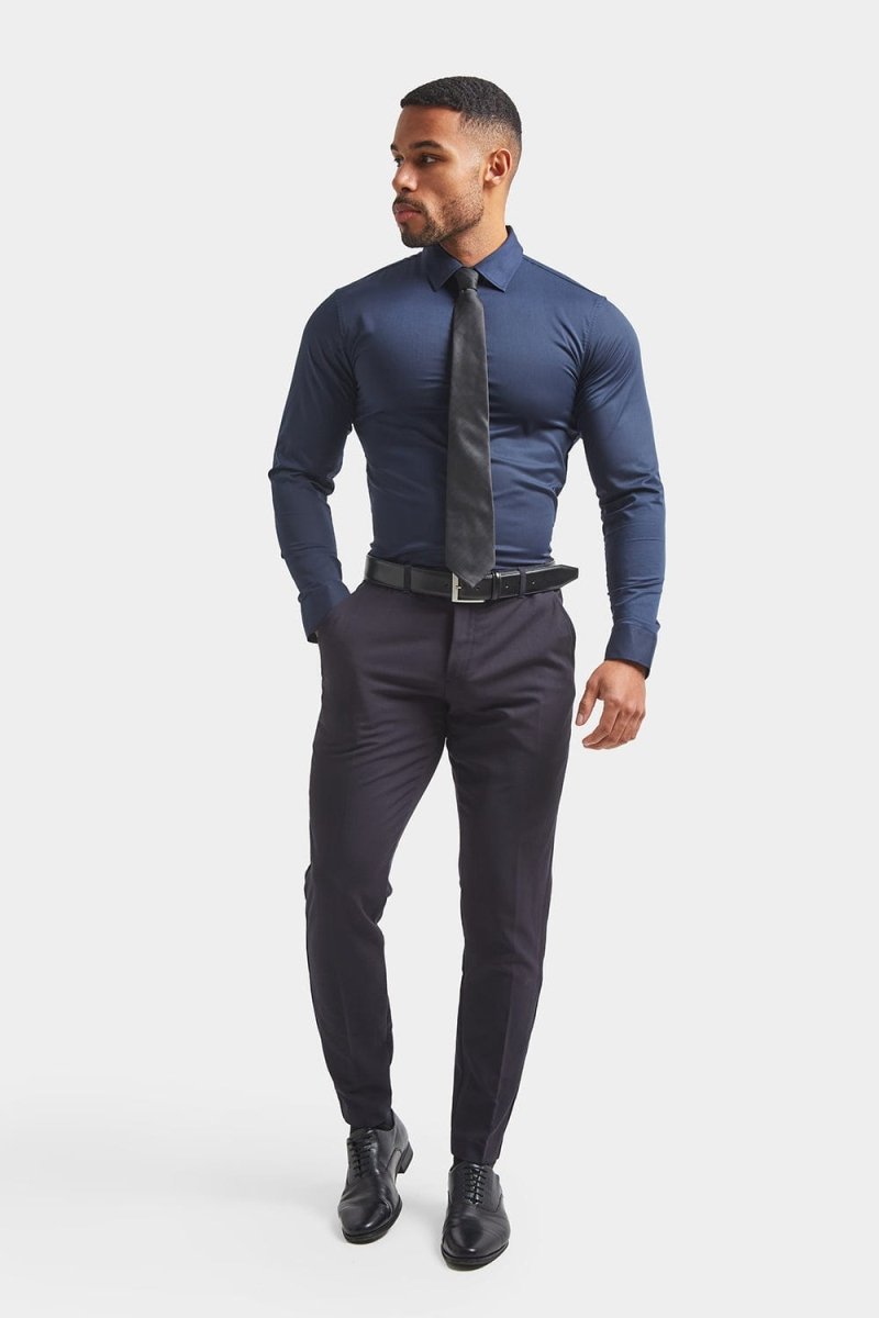 Muscle Fit Dress Shirt in Navy - TAILORED ATHLETE - ROW