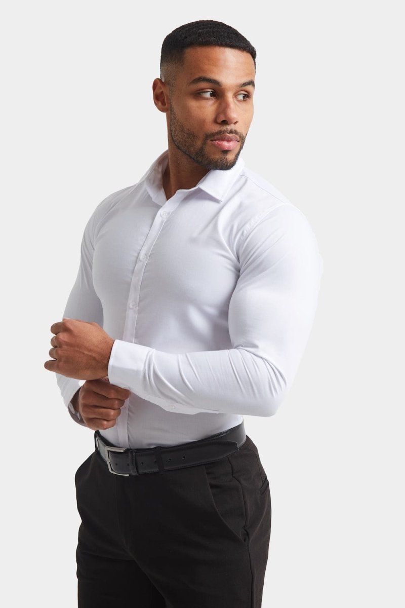 Muscle Fit Dress Shirt in White - TAILORED ATHLETE - ROW
