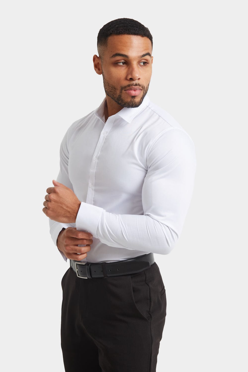 Muscle Fit Double Cuff Shirt in White - TAILORED ATHLETE - ROW