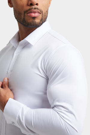 Muscle Fit Double Cuff Shirt in White - TAILORED ATHLETE - ROW