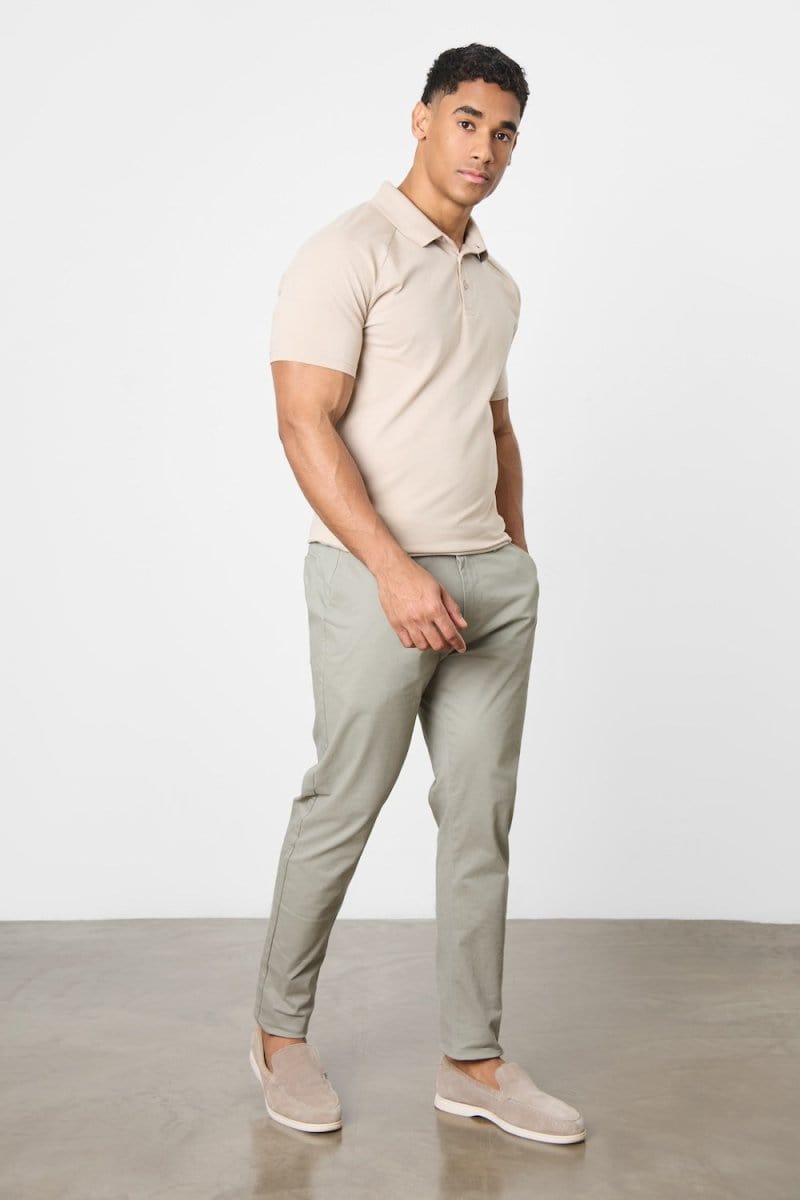 Muscle Fit Cotton Stretch Chino Trouser in Soft Khaki - TAILORED ATHLETE - ROW