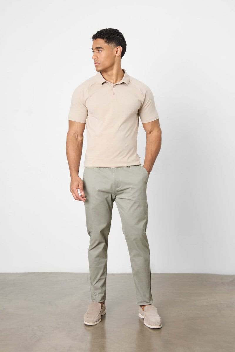 Muscle Fit Cotton Stretch Chino Trouser in Soft Khaki - TAILORED ATHLETE - ROW