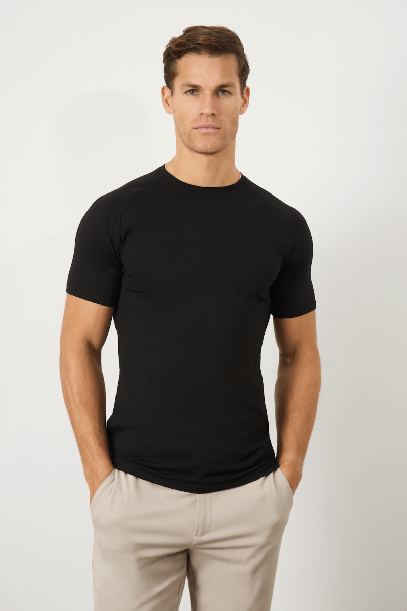 7 Pack Muscle Fit Crew Neck T-Shirt in Black - TAILORED ATHLETE - ROW