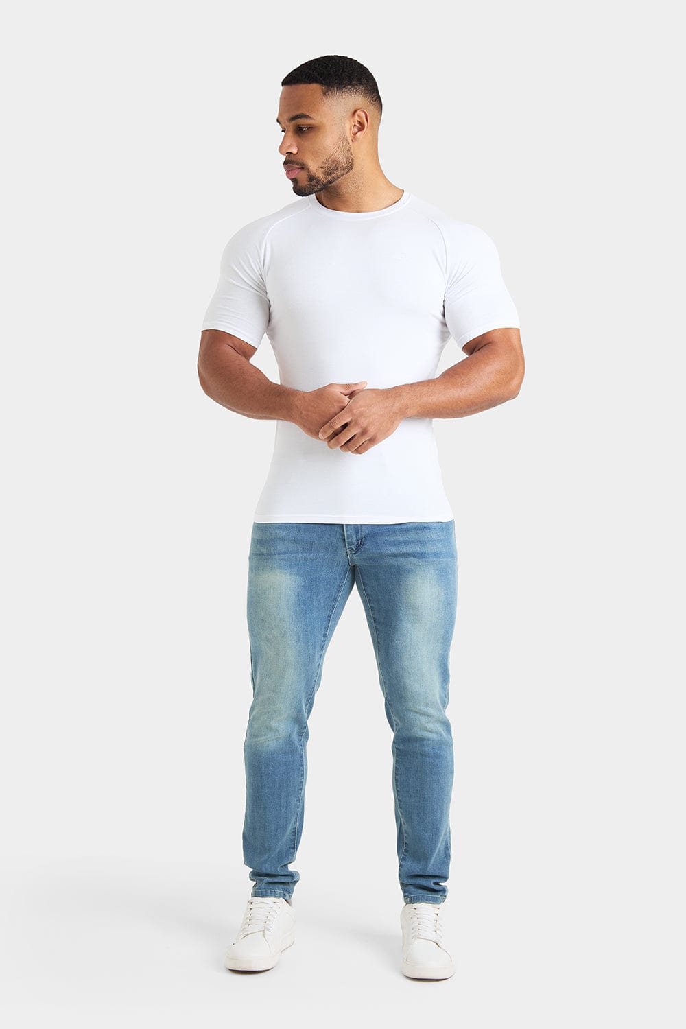 Longer Sleeve Muscle Fit T-Shirt in White - TAILORED ATHLETE - ROW