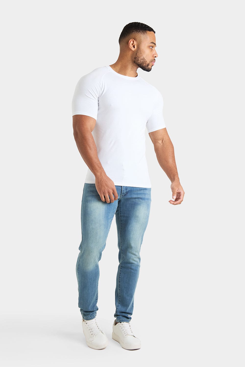 Longer Sleeve Muscle Fit T-Shirt in White - TAILORED ATHLETE - ROW