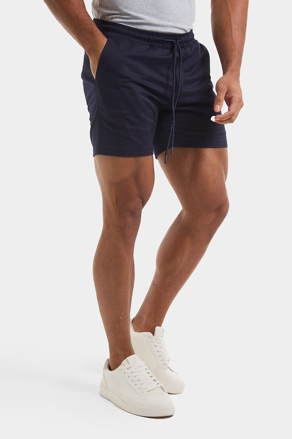 Muscle Fit Drawstring Chino Short - Shorter Length in Navy - TAILORED ATHLETE - ROW