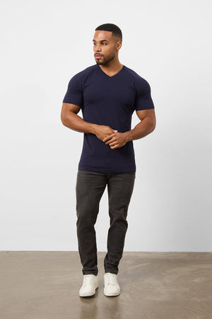 Premium Muscle Fit V-Neck in True Navy - TAILORED ATHLETE - ROW