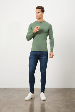 Long Sleeve Everyday Henley T-Shirt in Sage Green - TAILORED ATHLETE - ROW