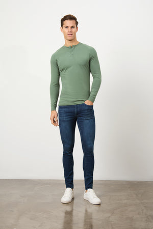 Long Sleeve Everyday Henley T-Shirt in Sage Green - TAILORED ATHLETE - ROW