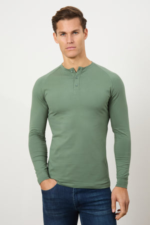 Long Sleeve Everyday Henley T-Shirt in Sage Green - TAILORED ATHLETE - ROW