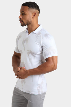 Printed Polo Shirt in White Faded Palms - TAILORED ATHLETE - ROW