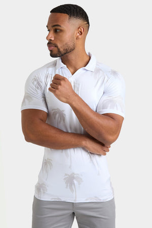 Printed Polo Shirt in White Faded Palms - TAILORED ATHLETE - ROW