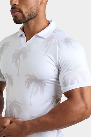 Printed Polo Shirt in White Faded Palms - TAILORED ATHLETE - ROW