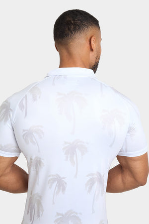 Printed Polo Shirt in White Faded Palms - TAILORED ATHLETE - ROW