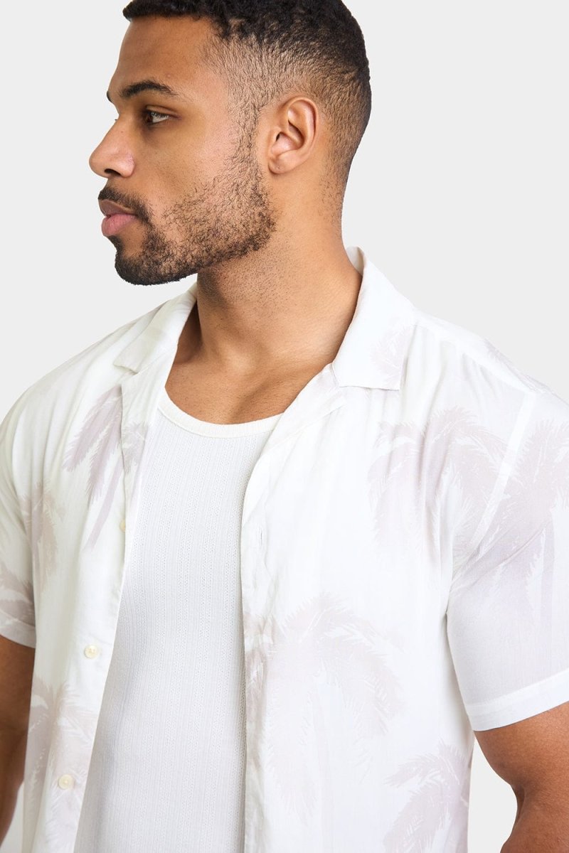 Printed Shirt in Stone Faded Palm - TAILORED ATHLETE - ROW