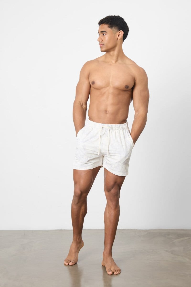 Printed Swim Short in Stone Faded Palm - TAILORED ATHLETE - ROW