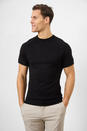 Fine Gauge Knitted T-Shirt in Black - TAILORED ATHLETE - ROW