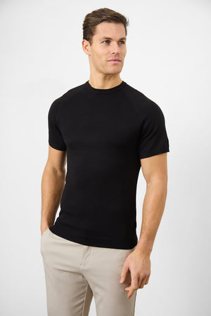 Fine Gauge Knitted T-Shirt in Black - TAILORED ATHLETE - ROW