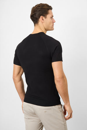 Fine Gauge Knitted T-Shirt in Black - TAILORED ATHLETE - ROW