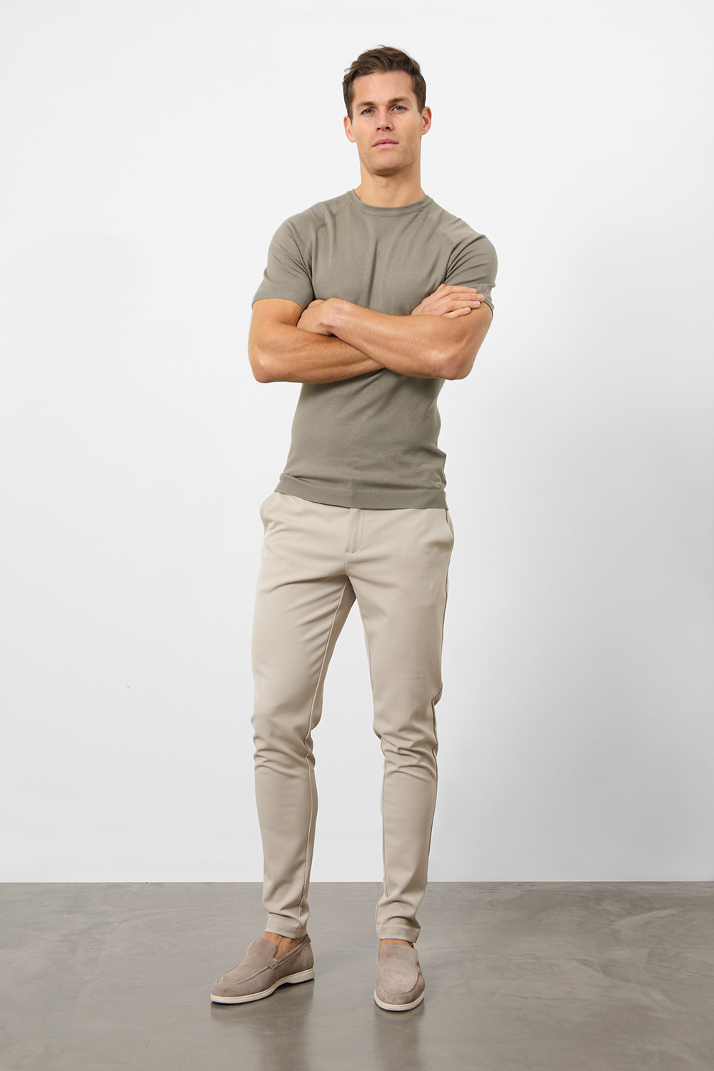 Fine Gauge Knitted T-Shirt in Soft Sage - TAILORED ATHLETE - ROW